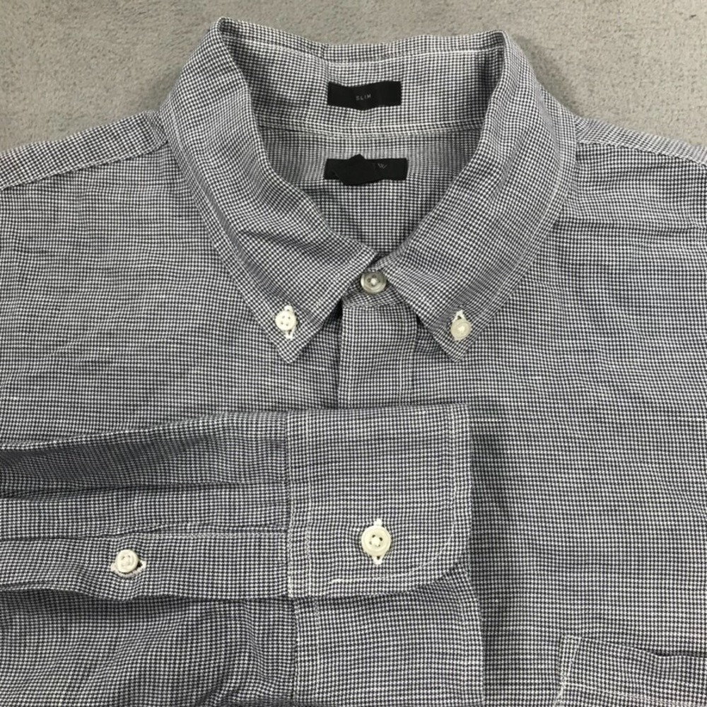 J Crew Shirt Men's XL Slim Fit Baird McNutt Linen Button Down Blue Houndstooth